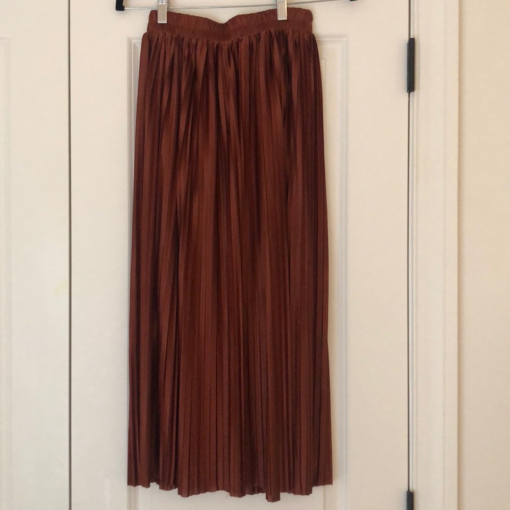 Pleated Silk Skirt - Burnt Orange